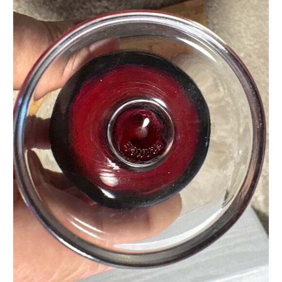 Set Of 6 Vintage Rudy Red Glass Pedestal Cups 3.75” Tall France - Picture 7 of 9